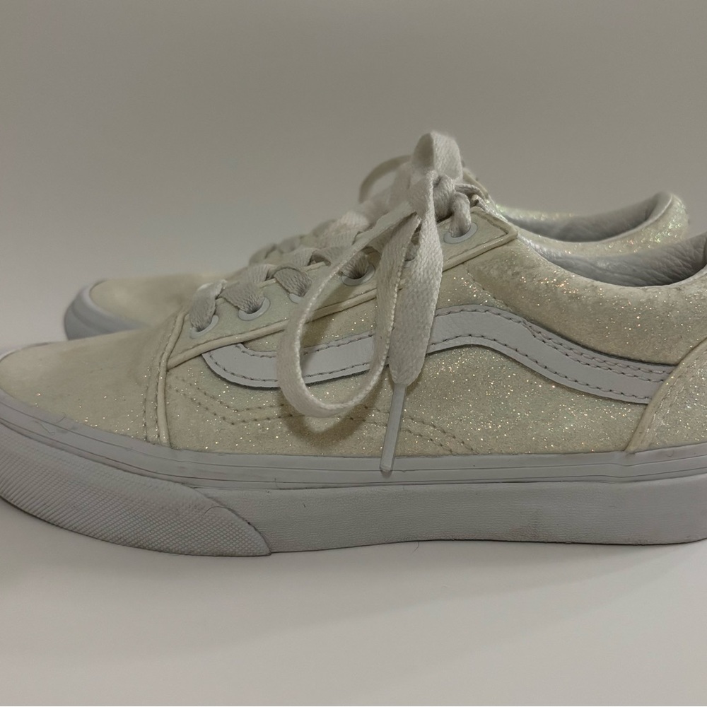 Vans Old Skool Glitter Sneakers - Iridescent White Kids Sz 2